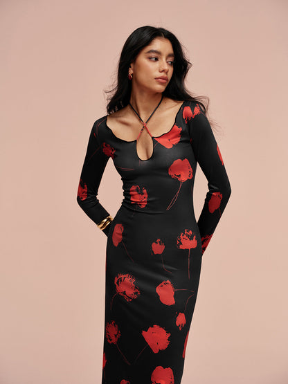 Chic V Neck Floral Pattern Dress