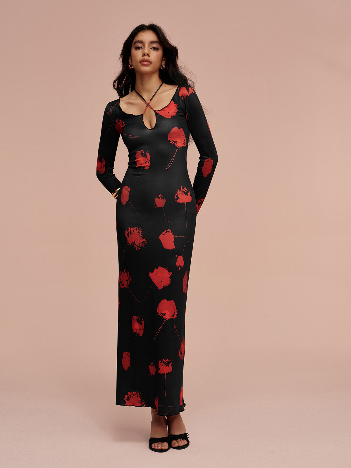 Chic V Neck Floral Pattern Dress