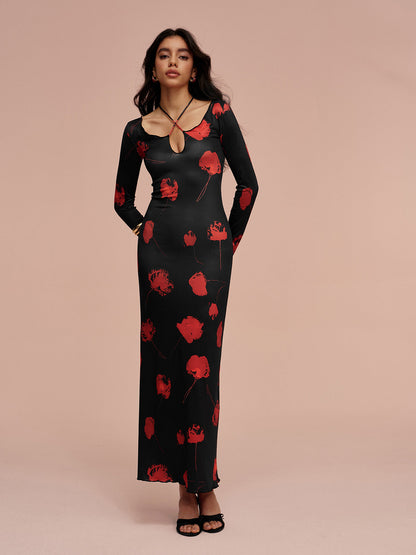 Chic V Neck Floral Pattern Dress