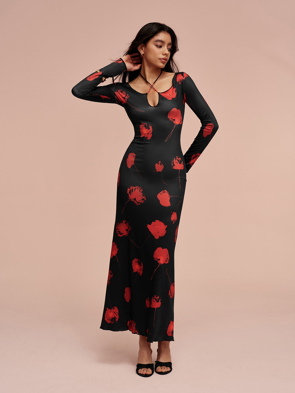 Chic V Neck Floral Pattern Dress