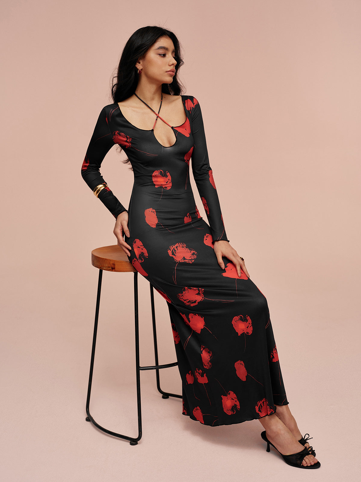 Chic V Neck Floral Pattern Dress - Pexav