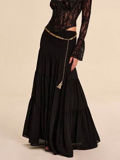 Layered Flowy Skirt No Waist Belt - Pexav