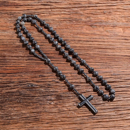 Tiger Eye and Lapis Lazuli Cross Rosary Necklace for Men - Orion-Tiger's eye-Nora Luxe