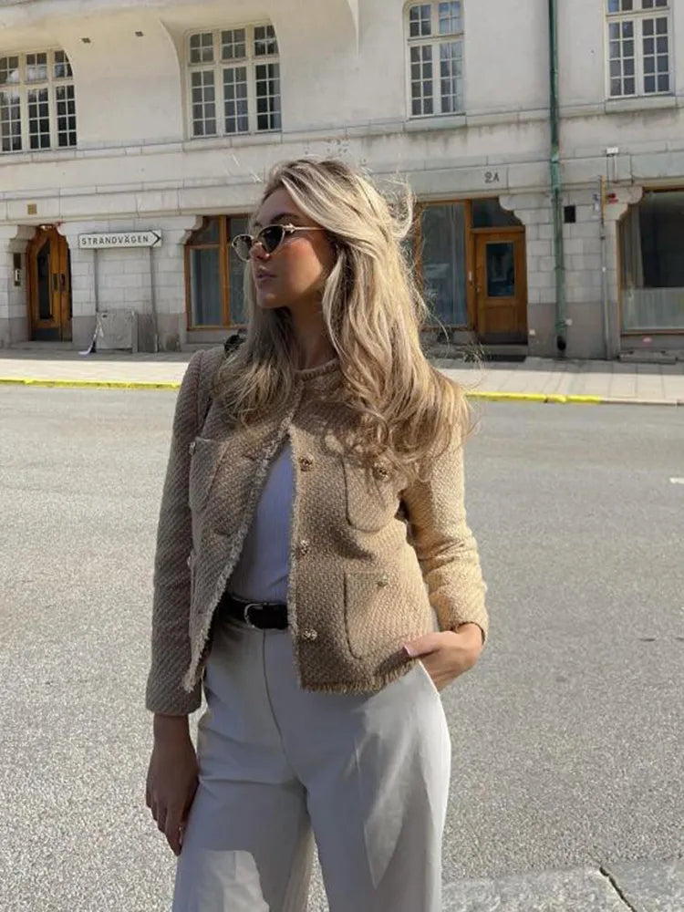 Timeless Chic Tweed Jacket with Gold Buttons - Anna-XS-Nora Luxe
