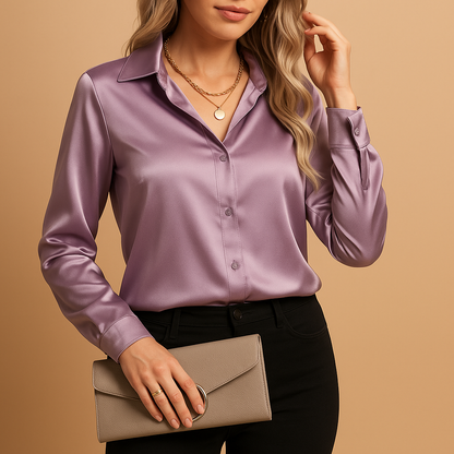 Timeless lightweight blouse for women with a classic collar and relaxed tailored fit, perfect for work or casual everyday wear.