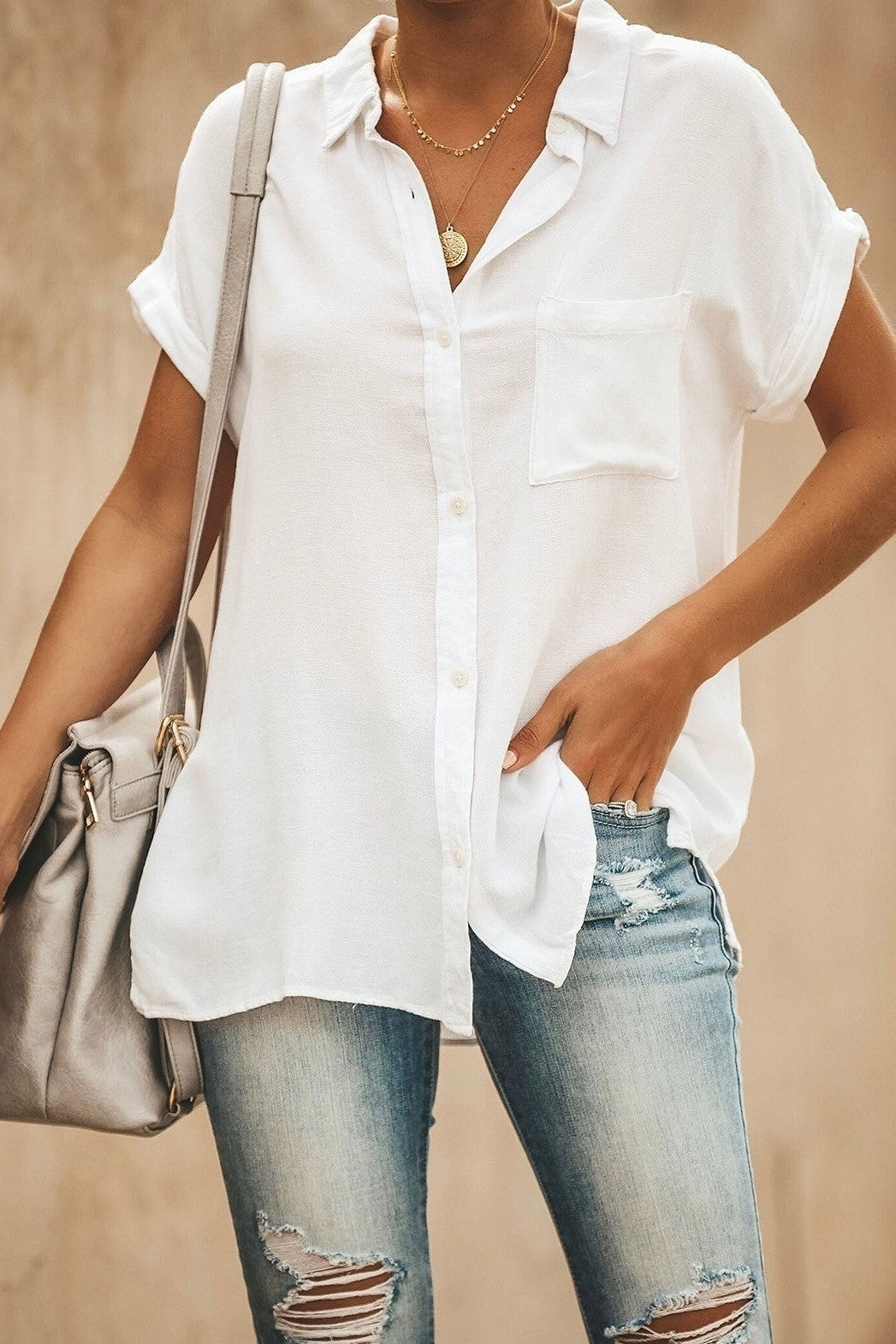 Comfortable Women's Short Sleeve Cotton Shirt - Nocini