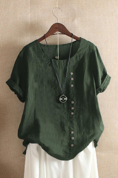 Loose Fit Women's Cotton Blouse with Short Sleeves