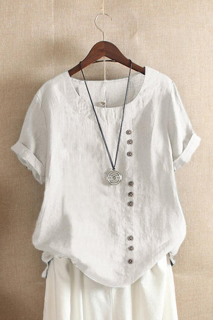 Loose Fit Women's Cotton Blouse with Short Sleeves