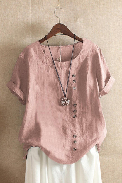 Loose Fit Women's Cotton Blouse with Short Sleeves