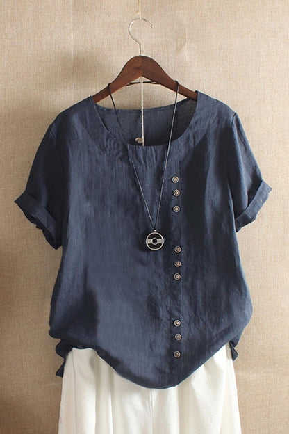 Loose Fit Women's Cotton Blouse with Short Sleeves - Nocini