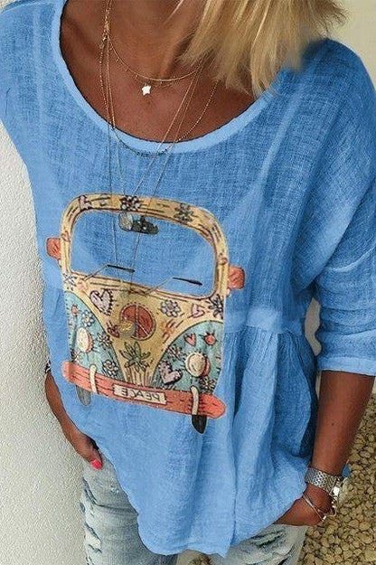 Casual Fit Ladies Shirt with Round Neck Art Print