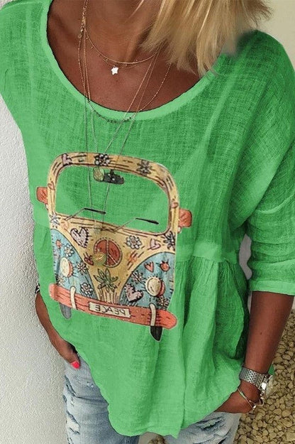 Casual Fit Ladies Shirt with Round Neck Art Print