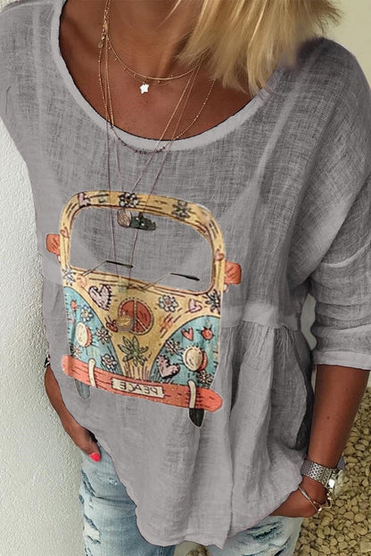 Casual Fit Ladies Shirt with Round Neck Art Print