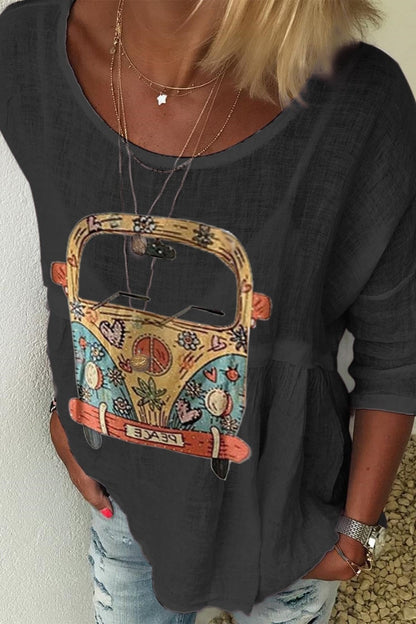 Casual Fit Ladies Shirt with Round Neck Art Print