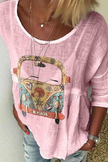 Casual Fit Ladies Shirt with Round Neck Art Print