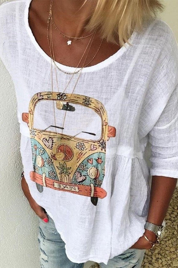 Casual Fit Ladies Shirt with Round Neck Art Print - Nocini