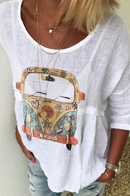 Casual Fit Ladies Shirt with Round Neck Art Print - Nocini