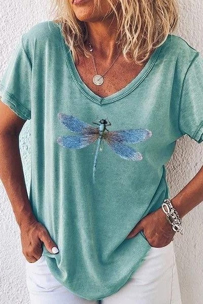 Casual V Neck Women's Dragonfly Tee Shirt