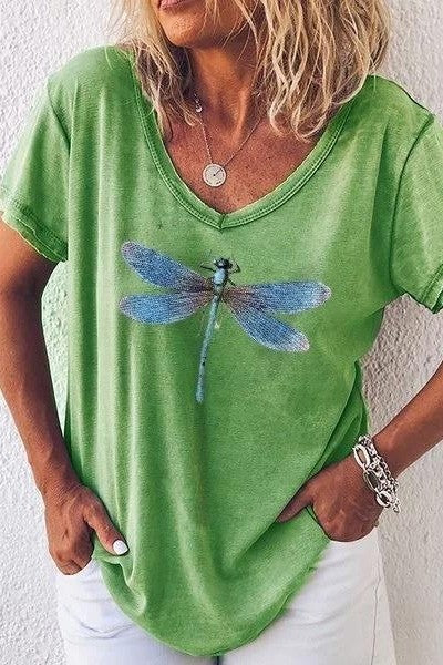 Casual V Neck Women's Dragonfly Tee Shirt