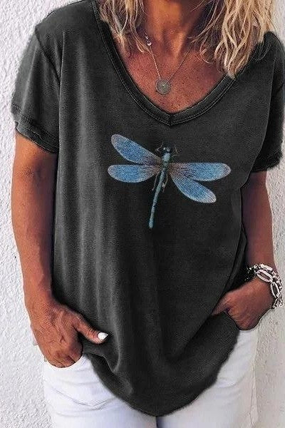 Casual V Neck Women's Dragonfly Tee Shirt