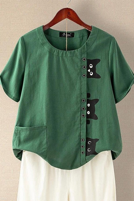 Comfy Casual Cat Tee for Women - Nocini