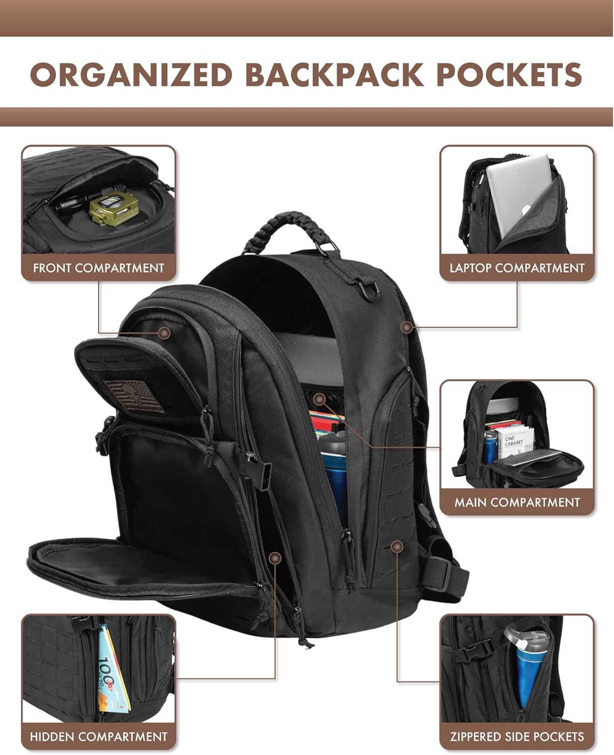 Durable Hiking Backpack with Laptop Compartment and MOLLE