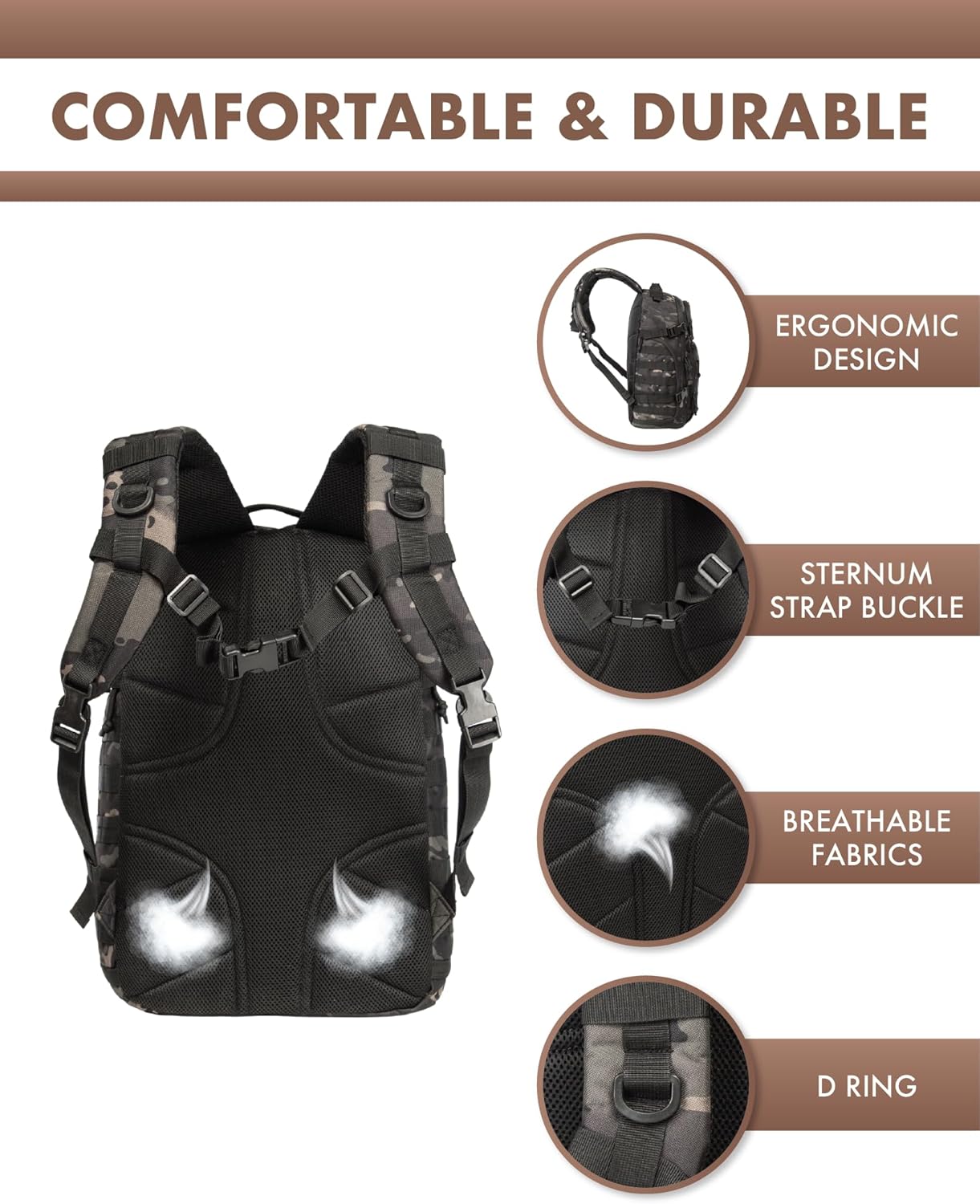 Durable Hiking Backpack with Laptop Compartment and MOLLE