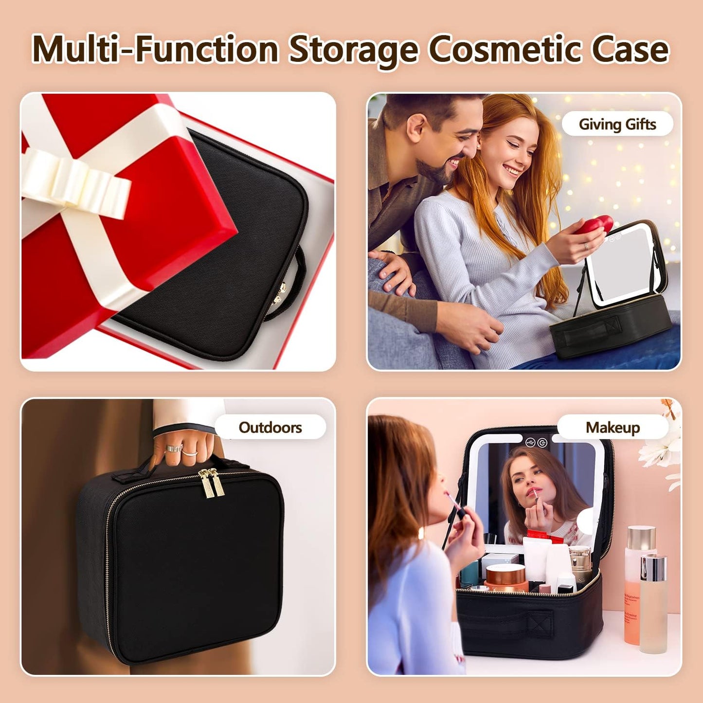 Travel Make-up Organizer with LED Mirror-Black-Nora Luxe