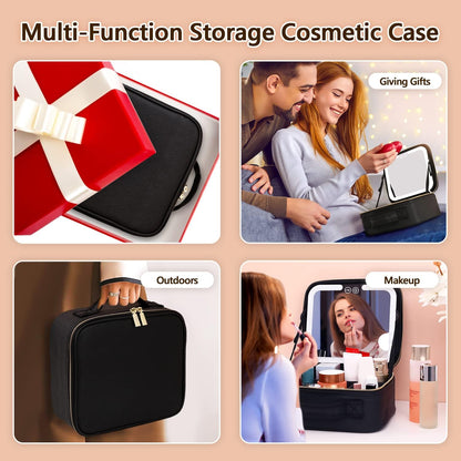 Travel Make-up Organizer with LED Mirror-Black-Nora Luxe