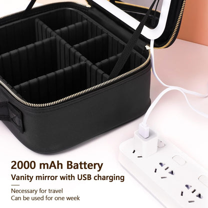 Travel Make-up Organizer with LED Mirror-Black-Nora Luxe