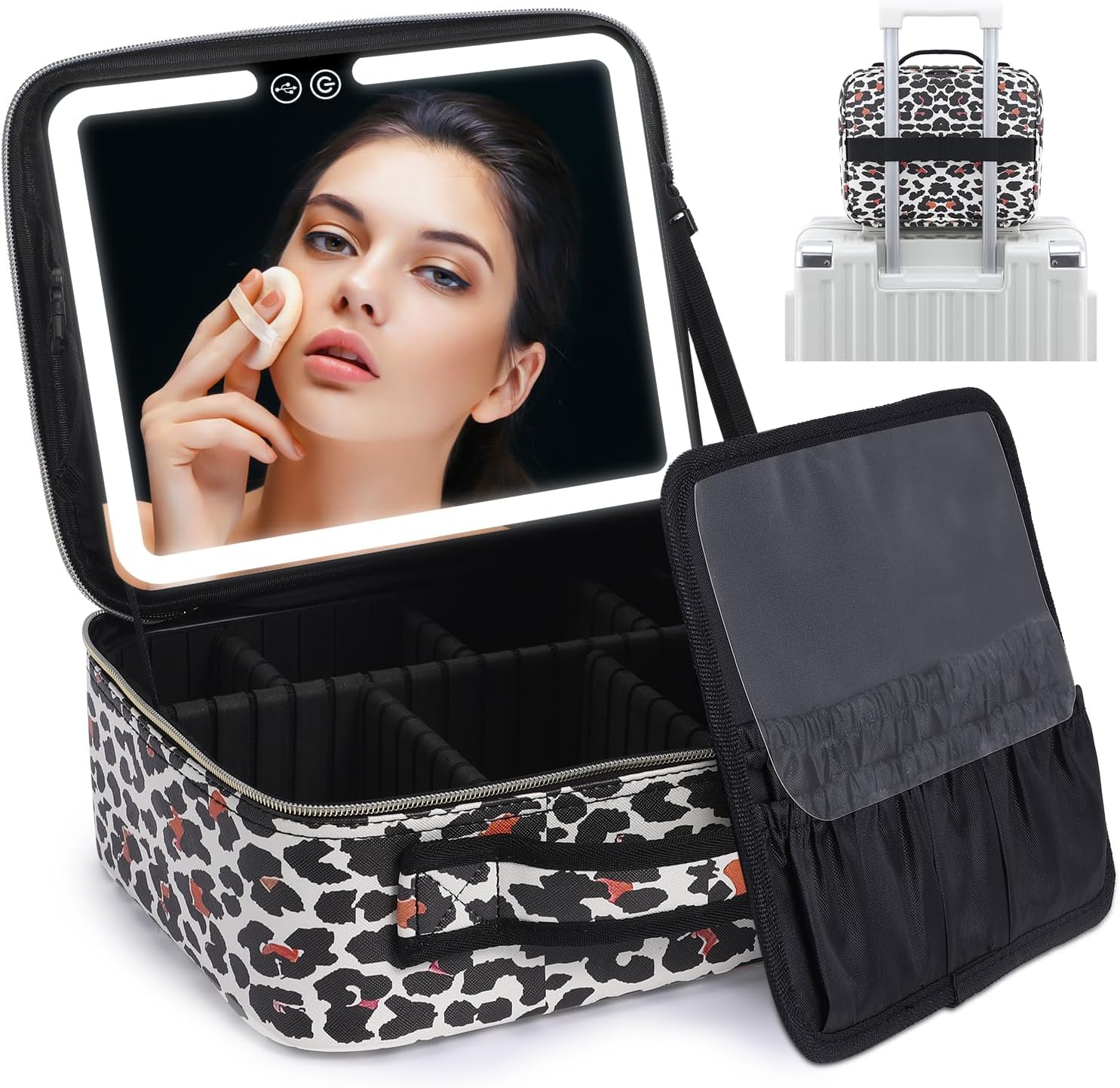Travel Make-up Organizer with LED Mirror-Leopard-Nora Luxe