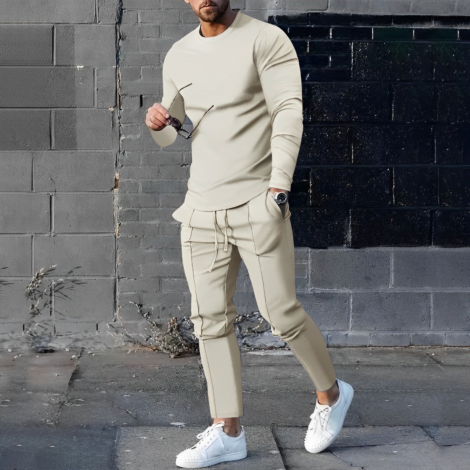 Trendy 2-Piece Men's Set | Nova Sweater and Jogger-Beige-XS-Nora Luxe