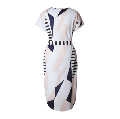 Trendy asymmetrical women's midi dress with print and waistbelt – Elira-S-Nora Luxe