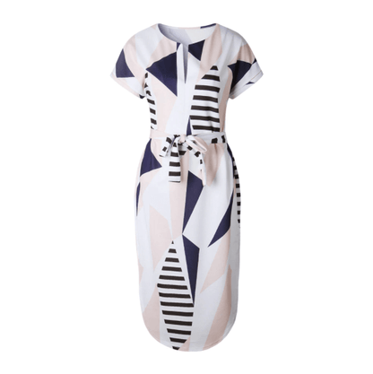 Trendy asymmetrical women's midi dress with print and waistbelt – Elira-S-Nora Luxe