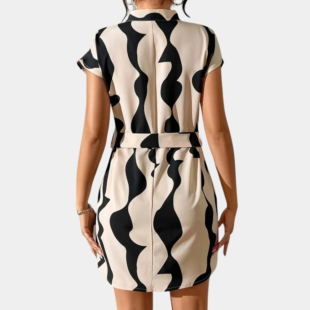 Trendy Beige Dress with Belt - Elena-XS-Nora Luxe