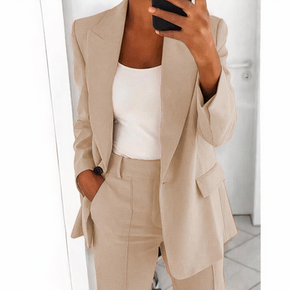 Trendy Blazer and Trouser Set for Women - Sanne-Beige-S-Nora Luxe