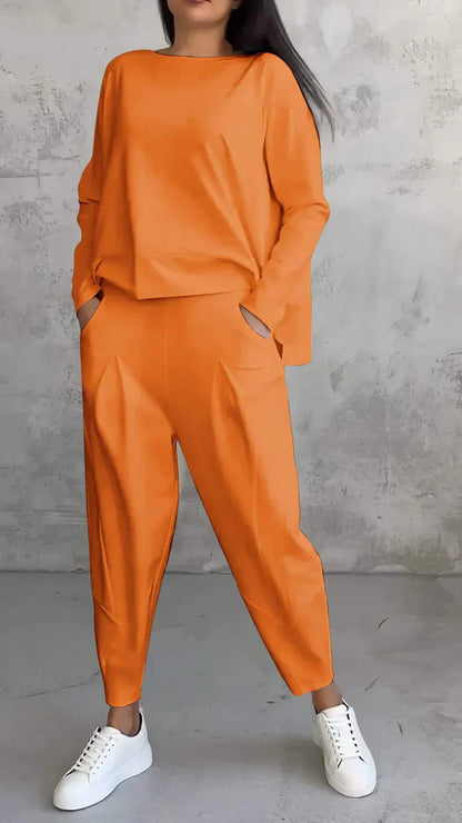 Trendy Casual Women's Clothing Set - Brooklyn-Orange-S-Nora Luxe