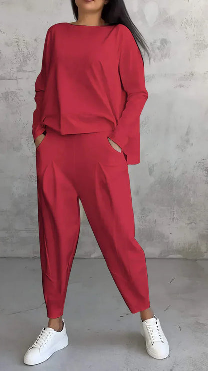 Trendy Casual Women's Clothing Set - Brooklyn-Red-S-Nora Luxe