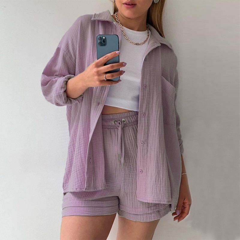 Trendy Cotton Summer Suit Ladies – Faylin-Purple-S-The Livary