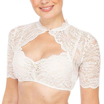 Trendy dirndl blouse with lace & heart neckline for women – Alina-White-S-Nora Luxe