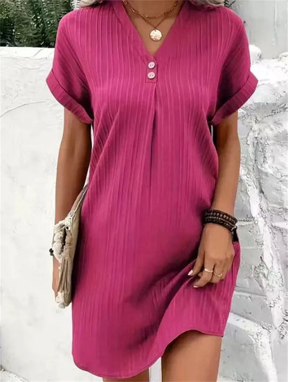 Trendy Dress with V-neck - BreezeElegance-Pink-S-Nora Luxe