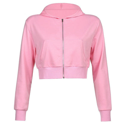 Trendy Fitted Women's Cropped Zip-Up Hoodie with Hood – Alina-Brown-S-Nora Luxe