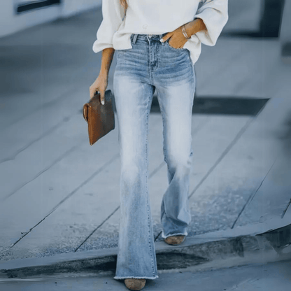 Women's Comfortable Flare Jeans with Pockets and Button Fly