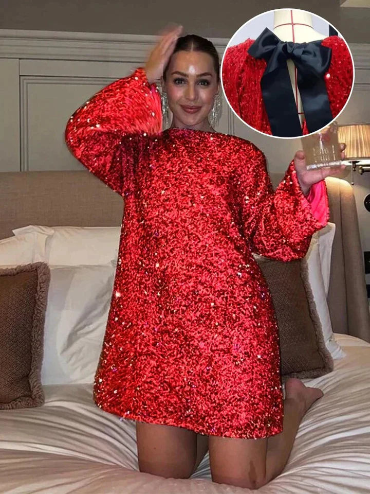 Trendy Glitter Midi Dress - Stella-Red-XS-Nora Luxe