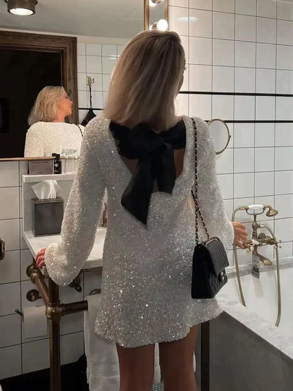 Sparkly Party Knee Length Dress - Pexav