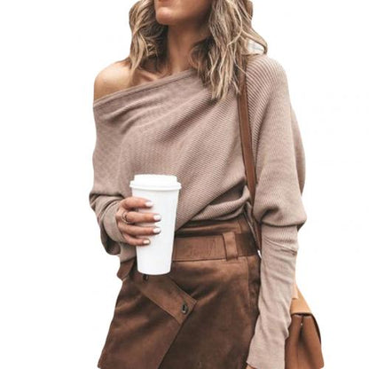 Trendy Knitted Off-Shoulder Women's Sweater - Sophie-Khaki-S-Nora Luxe