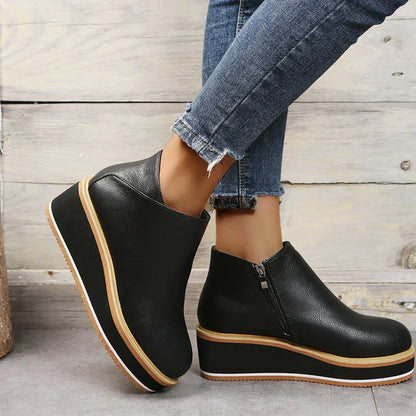 Trendy Ladies Ankle Boots with Zip and Platform - Alessia-Black-4.5-The Livary