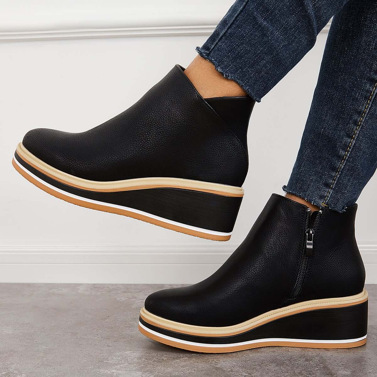 Trendy Ladies Ankle Boots with Zip and Platform - Alessia-Black-4.5-The Livary
