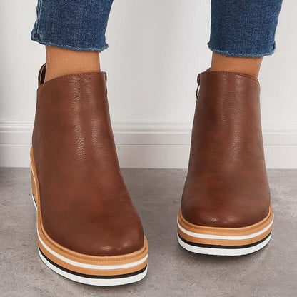 Trendy Ladies Ankle Boots with Zip and Platform - Alessia-Brown-4.5-The Livary