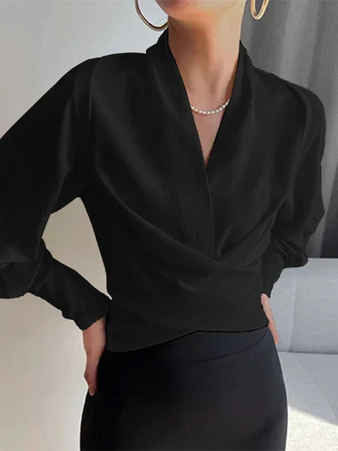 Trendy Ladies' Blouse with V-Neck - Elena-Black-S-Nora Luxe